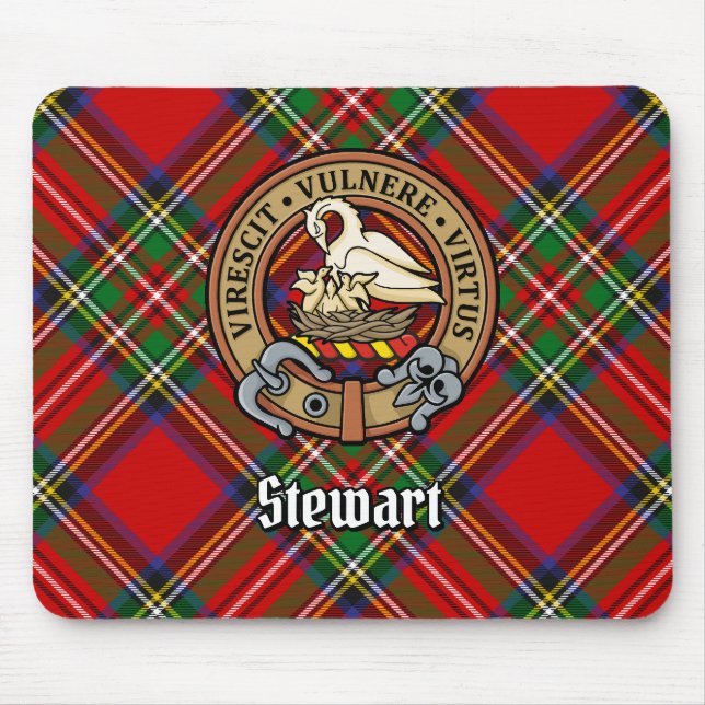 Clan Stewart Crest over Tartan Mouse Pad (Front)