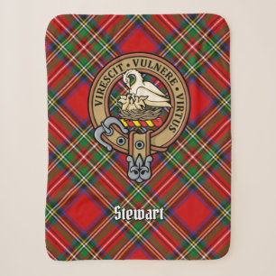 Clan Stewart Crest over Tartan Sherpa Blanket