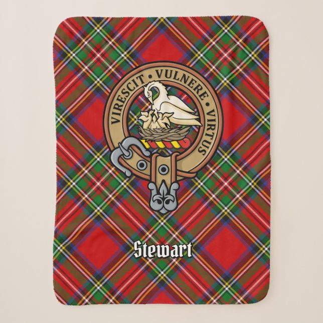 Clan Stewart Crest over Tartan Sherpa Blanket (Front)