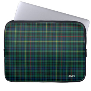 Clan Stewart Hunting Tartan Green Plaid Monogram Laptop Sleeve