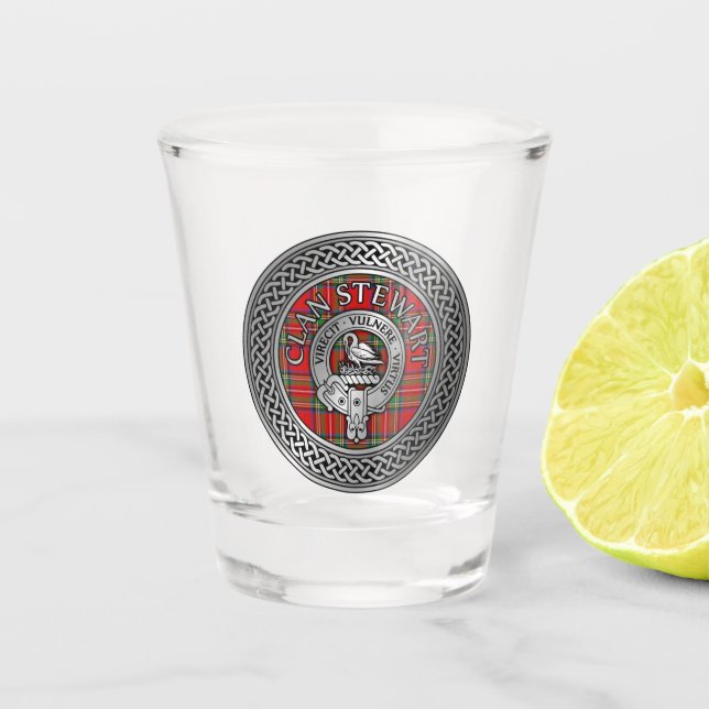 Clan Stewart | Stuart Crest & Tartan Knot Shot Glass (Front)