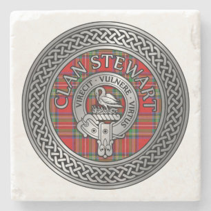 Clan Stewart Stuart Crest & Tartan Knot Stone Coaster