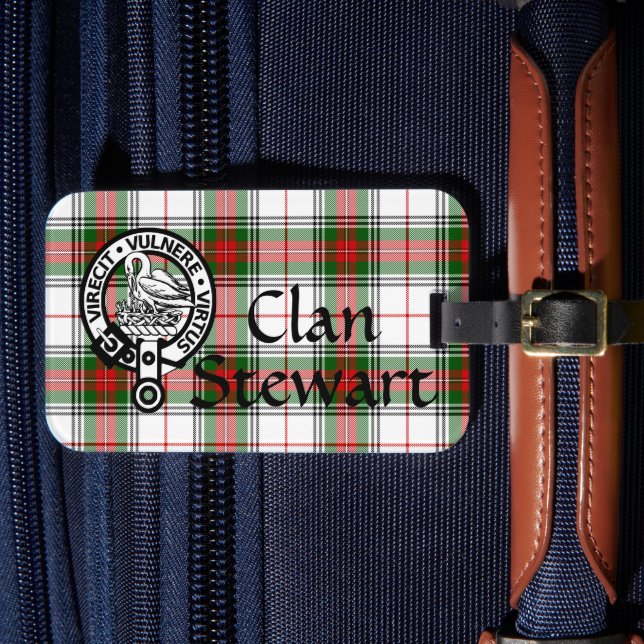 Clan Stewart Tartan Crest Luggage Tag (Front Insitu 4)