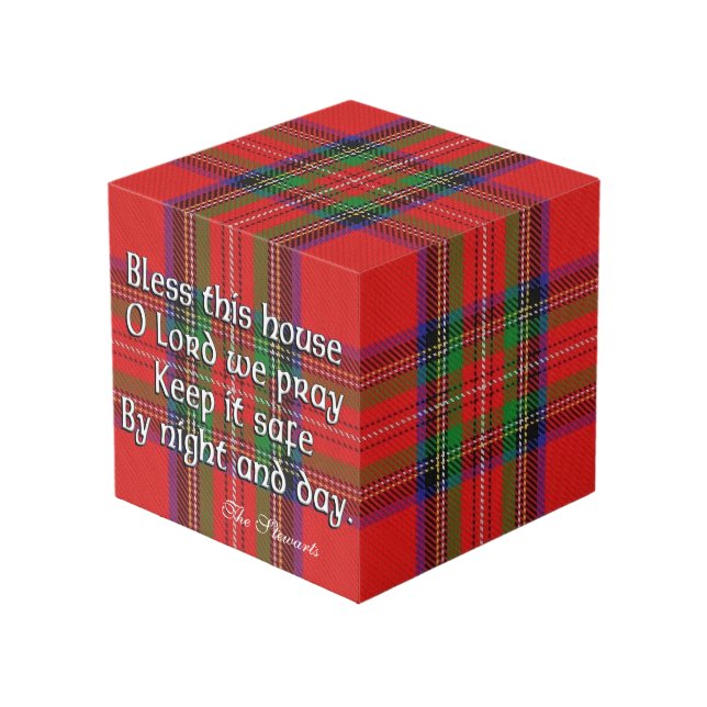 Clan Stewart Tartan House Blessing Cube (Front Angled)