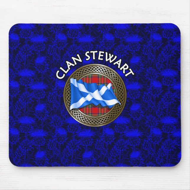 Clan Stewart Tartan Knot & Flag Mouse Pad (Front)