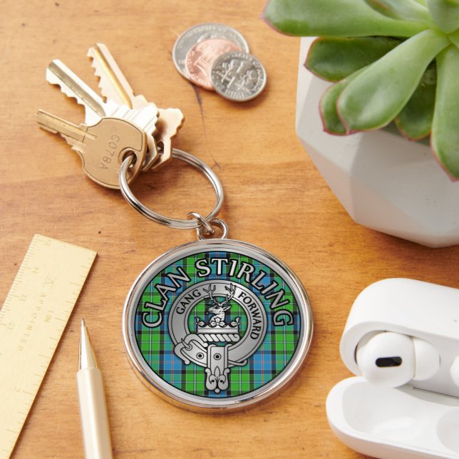 Clan Stirling Crest & Tartan Knot Keychain (Desk)
