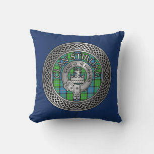 Clan Stirling Crest & Tartan Knot Throw Pillow