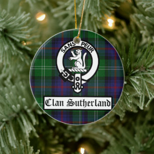 Clan Sutherland Crest Badge & Tartan Customizable Ceramic Ornament