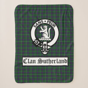 Clan Sutherland Crest Badge & Tartan Sherpa Blanket