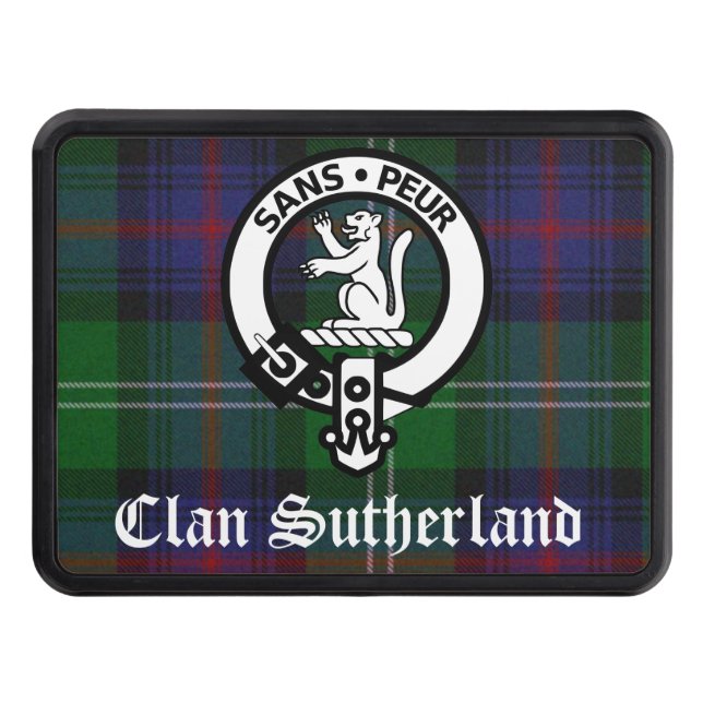 Clan Sutherland Crest Badge & Tartan Trailer Hitch Cover (Front)