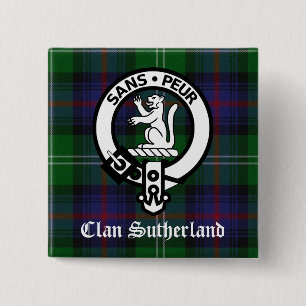 Clan Sutherland Crest & Tartan 2 Inch Square Button