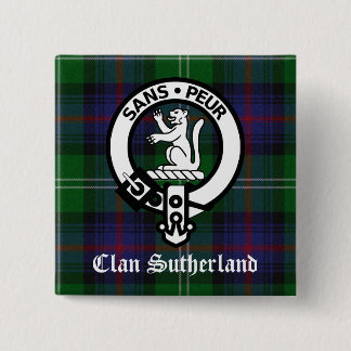 Clan Sutherland Crest & Tartan 2 Inch Square Button