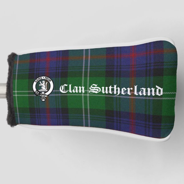Clan Sutherland Crest & Tartan Customizable Golf Head Cover (Front)