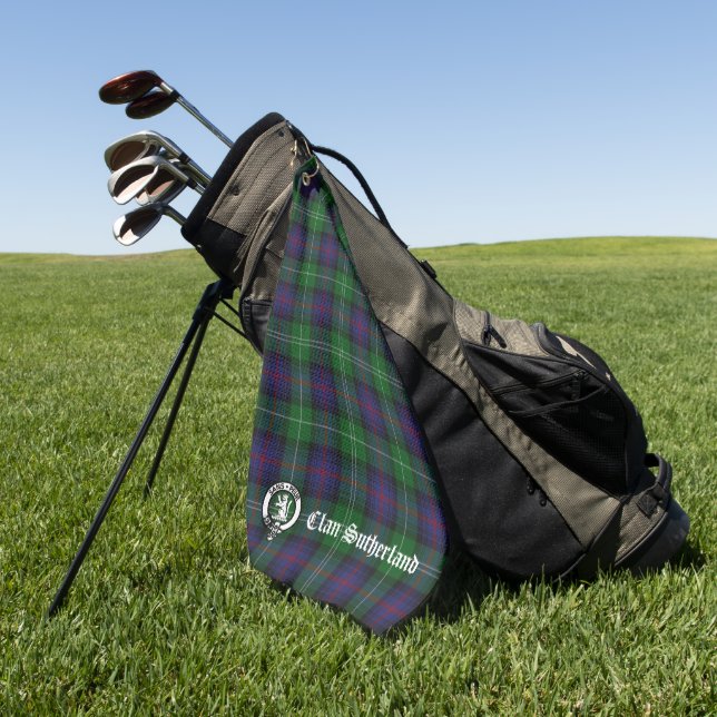 Clan Sutherland Crest & Tartan Customizable  Golf Towel (Green)