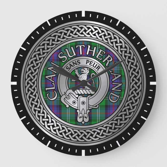 Clan Sutherland Crest & Tartan Knot Large Clock (Front)