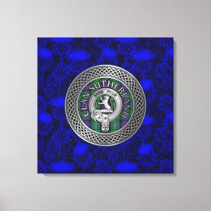 Clan Sutherland Crest & Tartan Knot on Thistle Canvas Print