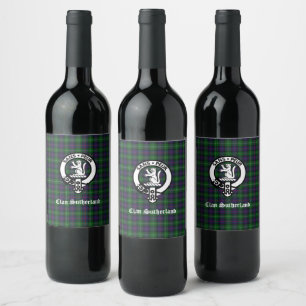 Clan Sutherland Crest & Tartan  Wine Label