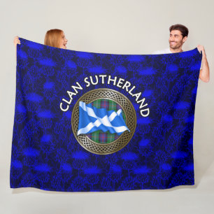 Clan Sutherland Tartan Knot & Flag Fleece Blanket