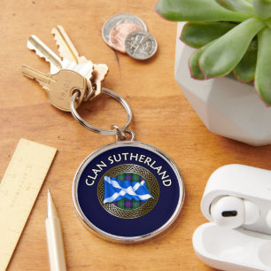 Clan Sutherland Tartan Knot & Flag Keychain