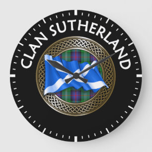 Clan Sutherland Tartan Knot & Flag Large Clock
