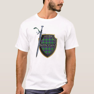 Clan Sutherland Tartan Scottish Shield & Sword T-Shirt