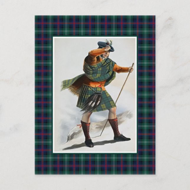 Clan Sutherland Vintage Illustration Tartan Frame Postcard (Front)
