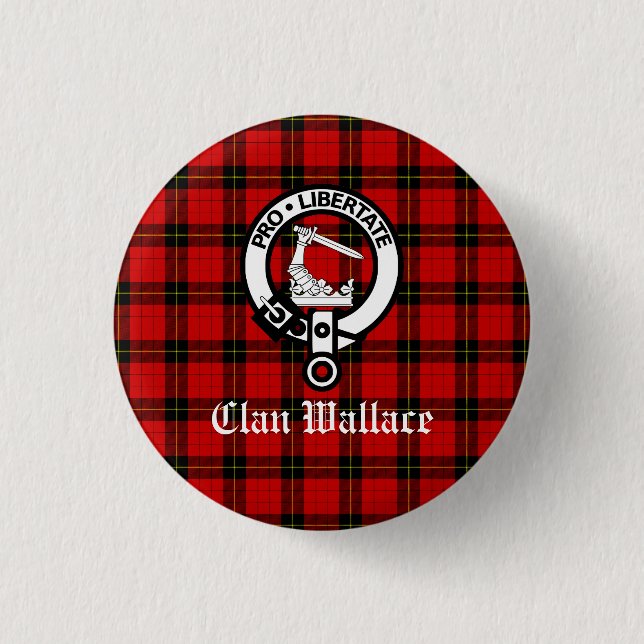 Clan Wallace Crest Badge and Tartan 1 Inch Round Button (Front)