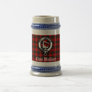 Clan Wallace Crest Badge and Tartan Beer Stein