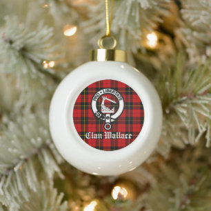 Clan Wallace Crest Badge and Tartan Customized  Ceramic Ball Christmas Ornament