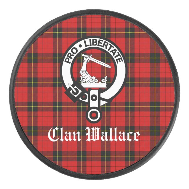 Clan Wallace Crest Badge and Tartan Hockey Puck (Front)