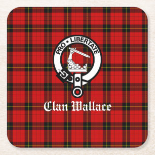 Clan Wallace Crest Badge and Tartan Square Paper Coaster
