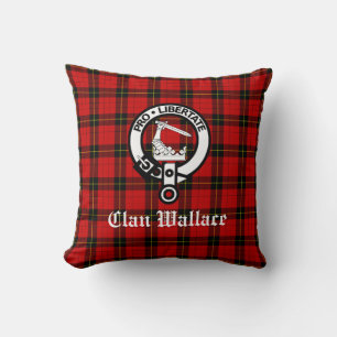 Clan Wallace Crest Badge and Tartan Throw Pillow