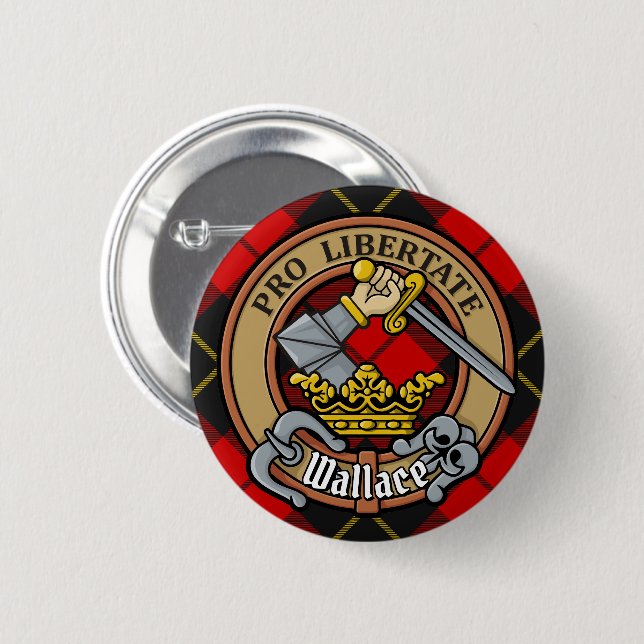 Clan Wallace Crest over Tartan 2 Inch Round Button (Front & Back)