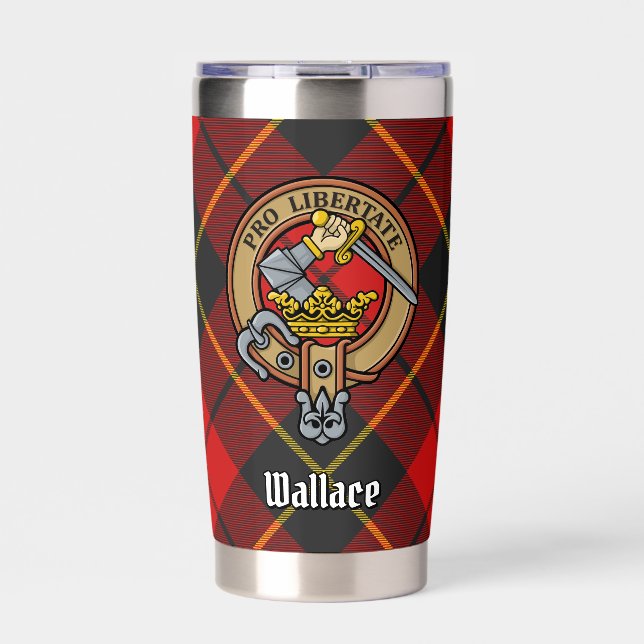 Clan Wallace Crest over Tartan Insulated Tumbler (Front)