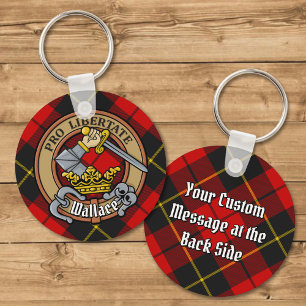 Clan Wallace Crest over Tartan Keychain