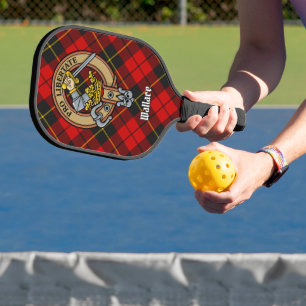 Clan Wallace Crest over Tartan Keychain Pickleball Paddle