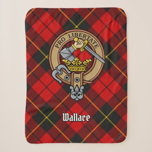 Clan Wallace Crest over Tartan Sherpa Blanket (Front)