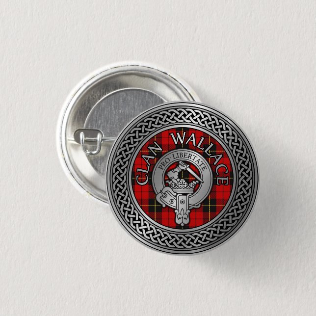 Clan Wallace Crest & Tartan Knot 1 Inch Round Button (Front & Back)