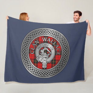 Clan Wallace Crest & Tartan Knot Fleece Blanket