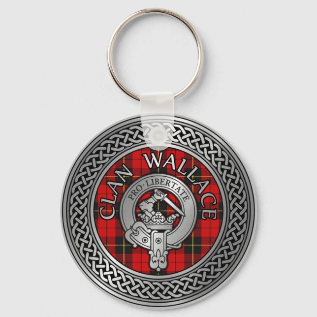 Clan Wallace Crest & Tartan Knot Keychain (Front)