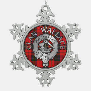 Clan Wallace Crest & Tartan Snowflake Pewter Christmas Ornament