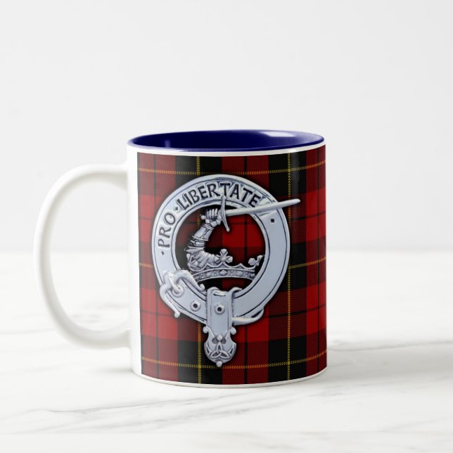 Clan Wallace Crest & Tartan Two-Tone Coffee Mug (Left)