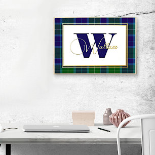 Clan Wallace Monogram and Name on Plaid Foil Prints