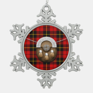 Clan Wallace Tartan And Sporran Snowflake Pewter Christmas Ornament