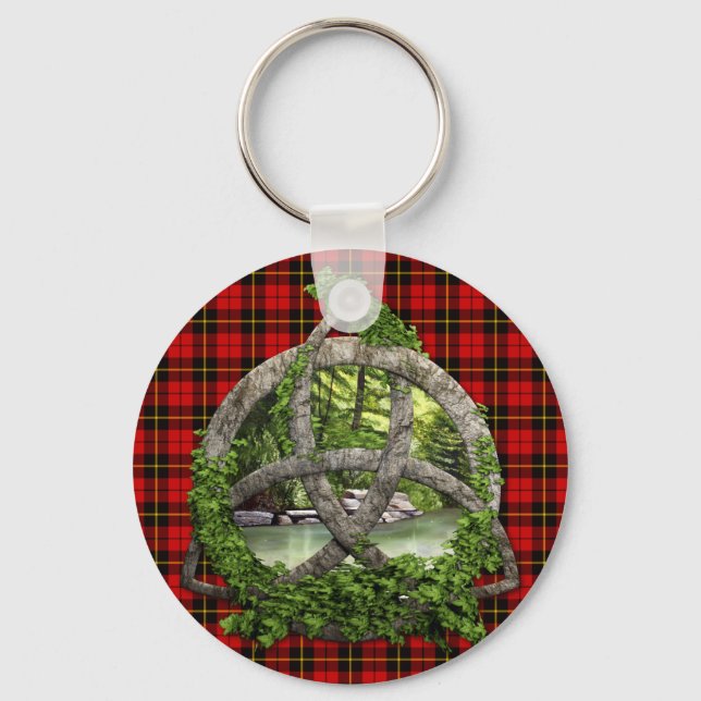 Clan Wallace Tartan Celtic Trinity Keychain (Front)