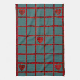 Clan Wallace Tartan Heart Pattern Tea Towel
