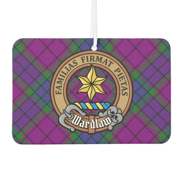 Clan Wardlaw Crest over Tartan Air Freshener (Front)