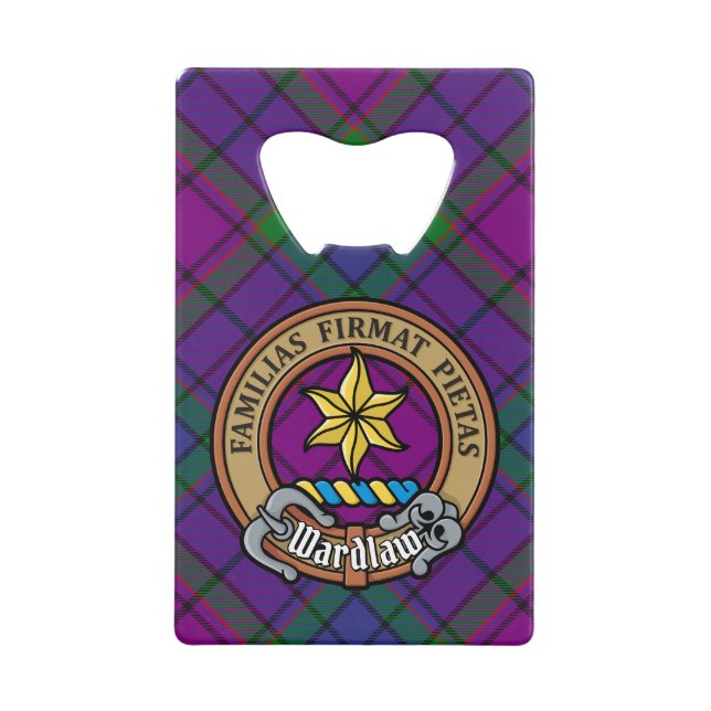 Clan Wardlaw Crest over Tartan Credit Card Bottle Opener (Front)