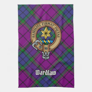 Clan Wardlaw Crest over Tartan Kitchen Towel