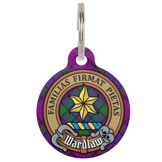 Clan Wardlaw Crest over Tartan Pet Tag (Front)